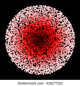 Glitter Round with Red Dots in Center Isolated on Black Background