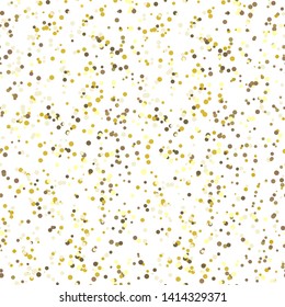 Glitter seamless pattern. Golden confetti texture. Luxury gold particles. Holiday Endless pattern made of sparkling sequins on white background. Festive decor for postcard, certificate, gift voucher.
