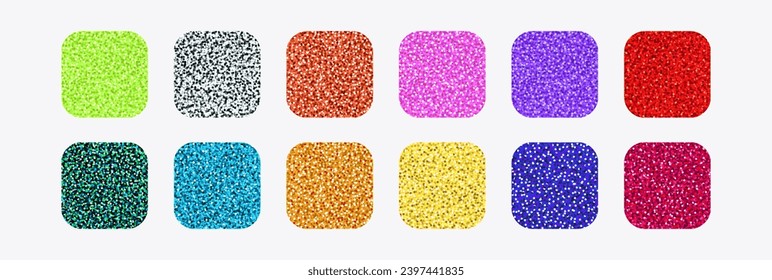 Glitter seamless pattern set, Shiny seamless colorful backgrounds with shimmer texture. Holiday vector abstract background. Vector illustration
