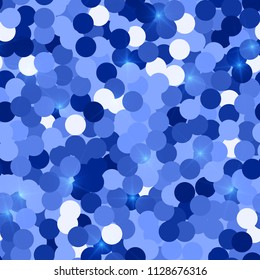 Glitter seamless texture. Actual blue particles. Endless pattern made of sparkling circles. Amazing abstract vector illustration.