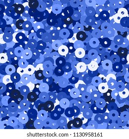 Glitter seamless texture. Actual blue particles. Endless pattern made of sparkling sequins. Worthy abstract vector illustration.