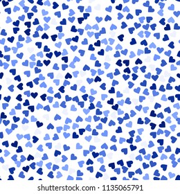 Glitter seamless texture. Actual blue particles. Endless pattern made of sparkling hearts. Grand abstract vector illustration.