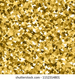 Glitter seamless texture. Actual gold particles. Endless pattern made of sparkling hearts. Magnificent abstract vector illustration.
