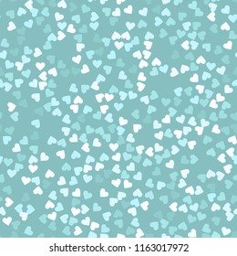 Glitter seamless texture. Actual mint particles. Endless pattern made of sparkling hearts. Optimal abstract vector illustration.