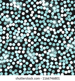 Glitter seamless texture. Actual mint particles. Endless pattern made of sparkling circles. Cute abstract vector illustration.