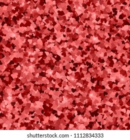 Glitter seamless texture. Actual red particles. Endless pattern made of sparkling hearts. Stylish abstract vector illustration.