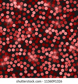 Glitter seamless texture. Actual red particles. Endless pattern made of sparkling circles. Extraordinary abstract vector illustration.