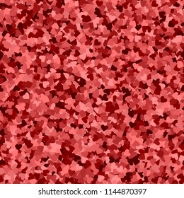 Glitter seamless texture. Actual red particles. Endless pattern made of sparkling hearts. Sightly abstract vector illustration.