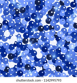 Glitter seamless texture. Admirable blue particles. Endless pattern made of sparkling spangles. Grand abstract vector illustration.