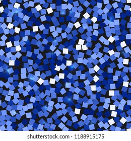 Glitter seamless texture. Admirable blue particles. Endless pattern made of sparkling squares. Valuable abstract vector illustration.