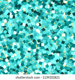 Glitter seamless texture. Admirable emerald particles. Endless pattern made of sparkling squares. Worthy abstract vector illustration.