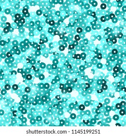 Glitter seamless texture. Admirable emerald particles. Endless pattern made of sparkling sequins. Appealing abstract vector illustration.