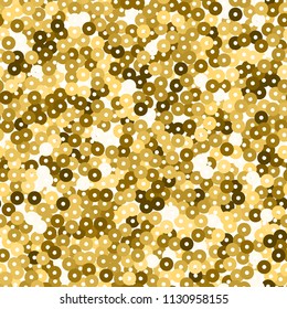 Glitter seamless texture. Admirable gold particles. Endless pattern made of sparkling sequins. Authentic abstract vector illustration.