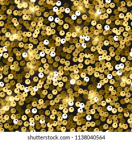 Glitter seamless texture. Admirable gold particles. Endless pattern made of sparkling spangles. Interesting abstract vector illustration.