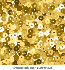 Nahtlose Glitzerstruktur. Bewundernswerte Goldteilchen. Endloses Muster aus funkelnden Pailletten. Schöne abstrakte Vektorgrafik.