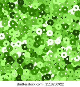 Glitter seamless texture. Admirable green particles. Endless pattern made of sparkling sequins. Breathtaking abstract vector illustration.