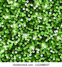 Glitter seamless texture. Admirable green particles. Endless pattern made of sparkling spangles. Magnificent abstract vector illustration.