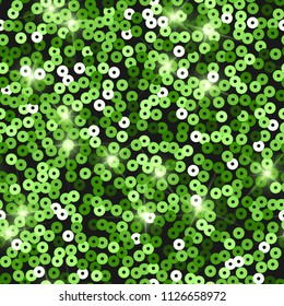 Glitter seamless texture. Admirable green particles. Endless pattern made of sparkling sequins. Bewitching abstract vector illustration.