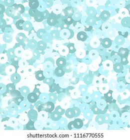Glitter seamless texture. Admirable mint particles. Endless pattern made of sparkling sequins. Creative abstract vector illustration.