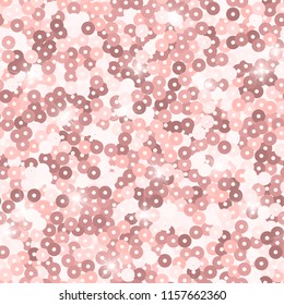 Glitter seamless texture. Admirable pink particles. Endless pattern made of sparkling sequins. Delicate abstract vector illustration.