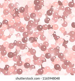 Glitter seamless texture. Admirable pink particles. Endless pattern made of sparkling spangles. Pleasing abstract vector illustration.