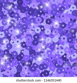 Glitter seamless texture. Admirable purple particles. Endless pattern made of sparkling sequins. Emotional abstract vector illustration.