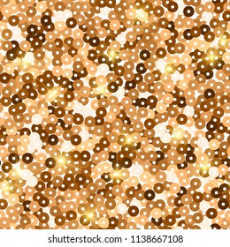 Glitter seamless texture. Admirable red gold particles. Endless pattern made of sparkling sequins. Fancy abstract vector illustration.