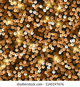 Glitter seamless texture. Admirable red gold particles. Endless pattern made of sparkling spangles. Sightly abstract vector illustration.