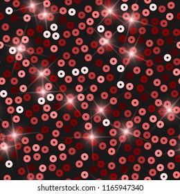 Glitter seamless texture. Admirable red particles. Endless pattern made of sparkling sequins. Energetic abstract vector illustration.