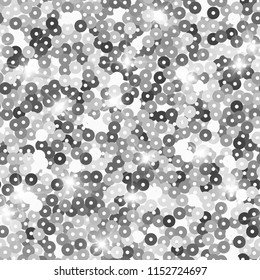 Glitter seamless texture. Admirable silver particles. Endless pattern made of sparkling sequins. Flawless abstract vector illustration.