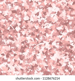 Glitter seamless texture. Adorable pink particles. Endless pattern made of sparkling triangles. Original abstract vector illustration.