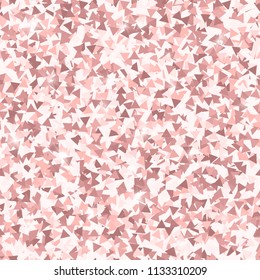 Glitter seamless texture. Adorable pink particles. Endless pattern made of sparkling triangles. Noteworthy abstract vector illustration.