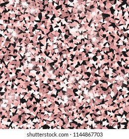 Glitter seamless texture. Adorable pink particles. Endless pattern made of sparkling triangles. Optimal abstract vector illustration.