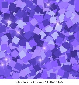Glitter seamless texture. Adorable purple particles. Endless pattern made of sparkling squares. Dramatic abstract vector illustration.