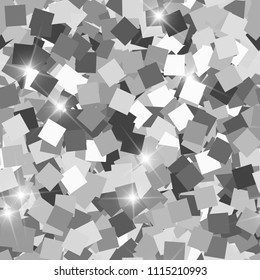 Glitter seamless texture. Adorable silver particles. Endless pattern made of sparkling squares. Favorable abstract vector illustration.