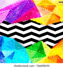 Glitter sequin border on a chevron background, holiday celebration pattern for festive cards, banners, posters.