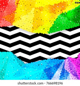 Glitter sequin border on a chevron background, holiday celebration pattern for festive cards, banners, posters.