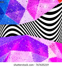 Glitter sequin border on a chevron background, holiday celebration pattern for festive cards, banners, posters.