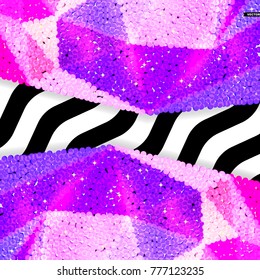Glitter sequin border on a chevron background, holiday celebration pattern for festive cards, banners, posters.