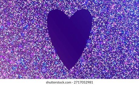Lantejoulas Brilhantes Em Forma De Coração. Cintilações Brilhantes Iridescentes Para Carnaval E Festa. Holográfico Valentine E Casamento Fundo. Luz Roxa Brilhante.  Arco-íris Lantejoulas Brilhantes Para Amor Conceito