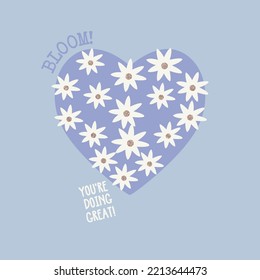 glitter shine polka daisy pattern flower heart love text line black and white tee slogan illustration art vector 