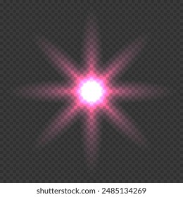 Brillante estrella brillante, chispa brillante. Efecto de iluminación rosa. Destello. Rayo claro. Destellos de lente
