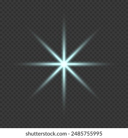 Glitter shining star, glowing spark. Blue lighting effect. Flash. Light ray. Lens flares