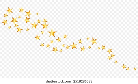 Glitter shiny gold star with curve swirl line vector illustration on transparent background award