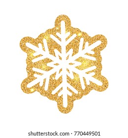 Glitter shiny snowflake made with gold dust on isolated on white background. Vector decorative element.