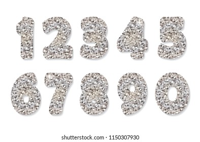 Glitter silver numbers set.