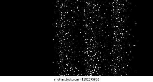 A glitter of silver particles of confetti on a black background. Illustration of randomly falling shiny particles. Decorative element. Luxury background for your design, cards, invitations, gift, vip.