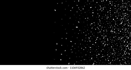 A glitter of silver particles of confetti on a black background. Illustration of randomly falling shiny particles. Decorative element. Luxury background for your design, cards, invitations, gift, vip.