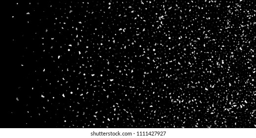 A glitter of silver particles of confetti on a black background. Illustration of randomly falling shiny particles. Decorative element. Luxury background for your design, cards, invitations, gift, vip.