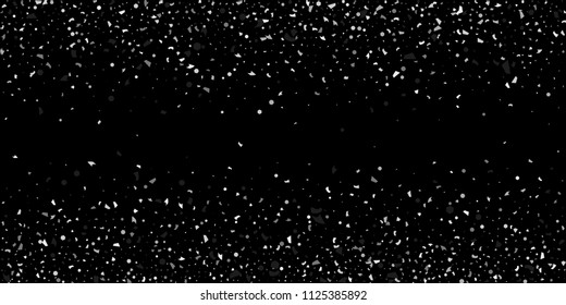 A glitter of silver particles of confetti on a black background. Illustration of randomly falling shiny particles. Decorative element. Luxury background for your design, cards, invitations, gift, vip.
